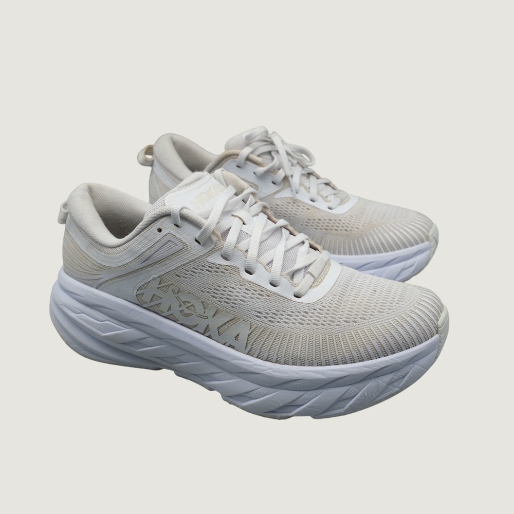 Hoka Bondi 7 Running Shoes 8.5 White Mesh Cushioned 1110519 WWH